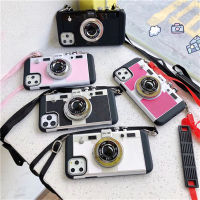 3D Retro Camera Emily In Paris Phone Case For 11 12 13 Pro XS Max X XR 8 7 Plus SE Luxury Lanyard Shockproof Back Cover