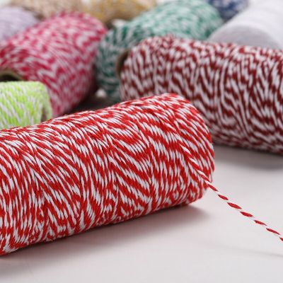 ；【‘； 100M/Roll 2MM Double Color Natural Cotton Rope Handmade Christmas Gift Packing Craft DIY Gift Wrap Ropes Home Decor Supplies
