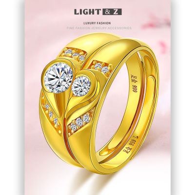 LIGHT & Z ทองแหวนแหวนคู่ใจเดียวรูปหัวใจเฉลิมฉลองงานแต่งงานชายและหญิง