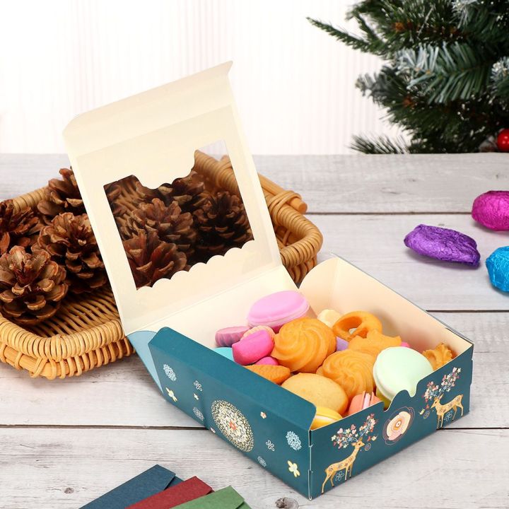 zhuwnana-1-10pcs-ช็อคโกแลต-4-ถ้วย-คัพเค้ก-กล่องของขวัญคริสต์มาส-กล่องบรรจุภัณฑ์เค้ก-กล่องห่อของขวัญ-กล่องเค้กคริสต์มาสกระดาษแข็ง