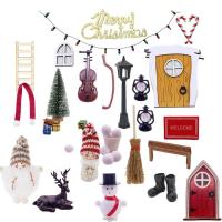 Christmas Fairy Door Wooden Miniature Fairy Garden Kit Dollhouse Christmas Decorations Miniature Fairy Door Ornaments Tiny Outdoor Model Toys Christmas Accessories for Kids classic