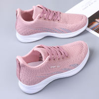 Furry Child【Free Shipping ส่งฟรี】 รองเท้ากีฬาตาข่ายแบบ Flyknit สำหรับผู้หญิงส้นแบนใหม่รองเท้าวิ่งที่มีน้ำหนักเบา2023ฤดูร้อน