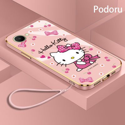 เคส OPPO Realme C30 Narzo 50I Prime เรียบง่ายสุดหรูชุบทองเคสโทรศัพท์ Hello Kitty TPU แบบนิ่ม