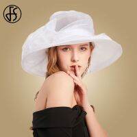 [Fine Jewelry] FSWide Brim Organza Hats For WomenSun Hats Beach Wedding Hat For Black Church Cap Chapeau Femme 2020