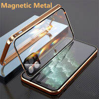 Double Sided Glass Magnetic Metal Phone Case for 11 12 Mini Pro Max X XS Max XR with Camera Protection Magnet Cover