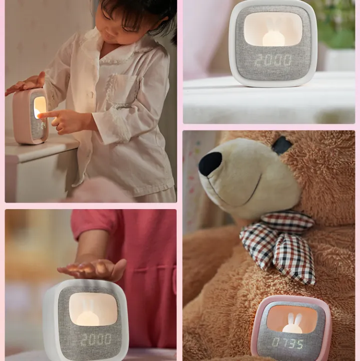 Night light with time alarm clock, dimmable color changing light, sleep