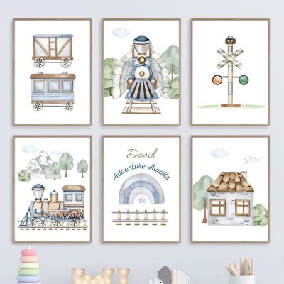 ✻ การ์ตูนปราสาทรถไฟรถบัสการจราจร Rainbow Nursery Wall Art ภาพวาดผ้าใบ Nordic โปสเตอร์และพิมพ์ภาพเด็กตกแต่งห้องเด็ก