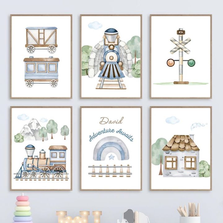 การ์ตูนปราสาทรถไฟรถบัสการจราจร-rainbow-nursery-wall-art-ภาพวาดผ้าใบ-nordic-โปสเตอร์และพิมพ์ภาพเด็กตกแต่งห้องเด็ก