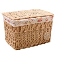 Wicker Storage Basket Hand-Woven Storage Basket Multipurpose Container with Lid for Desktop Home Decoration