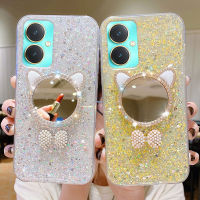 เคสโทรศัพท์ Vivo Y27 4G Y78 5G 2023ใหม่พร้อมกระจกแต่งหน้าลูกแมวขนาดเล็กน่ารักดีไซน์เลื่อมแวววาวเนื้อโปร่งใสซิลิโคนนิ่มเคสVivo Y78 5G Y27 4Gเคสโทรศัพท์หรูหรา