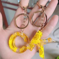 Fashion Yellow Sunflower Filling A-Z Initial Letter Keychain Cute Acrylic 26 Alphabet Daisy Key Ring For Women Purse Handbags