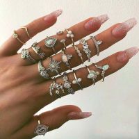 19Pcs/Set Trendy Geometric Moon Knuckle Finger Rings Set For Women 2021 Bohemian Crystal stone Female Ring Wedding Jewelry