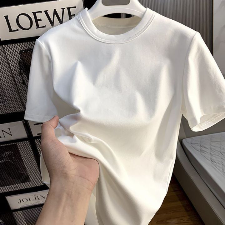สีขาวบริสุทธิ์-t-เสื้อเชิ้ตสีขาวคอกลมแบบไม่ซึมผ่านสำหรับผู้หญิงเสื้อตัวในแขนสั้นผ้าฝ้ายฤดูร้อนสีขาวเข้ารูปสไตล์เกาหลี