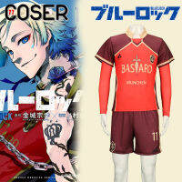 【COSER 77】 Blue Lock Kaiser Cosplay เสื้อกีฬาแขนสั้น ลายคอสเพลย์อนิเมะ Reo สีฟ้า เหมาะกับของขวัญฮาโลวีน สําหรับเล่นฟุตบอล