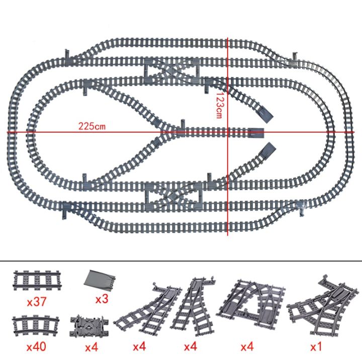 รางรถไฟในเมืองรางด้านซ้ายขวามีความยืดหยุ่นสำหรับทางข้ามของเล่นตัวต่อบล็อคก่อสร้างแบบโค้งตรง