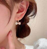 goodgift_station-Sweet bow earrings S925 silver needle ต่างหูแบบเจาะ ห่วงกลมสีทองประดับเปลือกหอยมุก ก้านเงิน 92.5