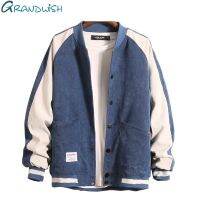 Grandwish Jaket Baseball ผู้ชายกระดุมวิทยาลัยเสื้อแจ็คเก็ตผู้ชายเย็บปะติดปะต่อกัน M-3XL ขนาดพิเศษเสื้อแจ็คเก็ตบอมเบอร์ผู้ชายแฟชั่น DA743