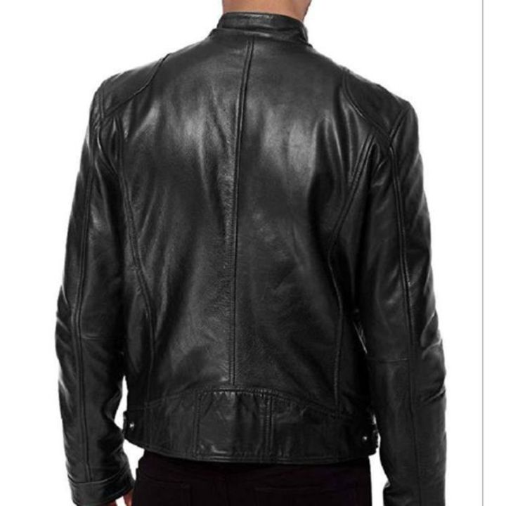 ราคาถูก-us-mens-fashion-lambskin-leather-jacket-slim-fit-biker-pu-jacket-coat