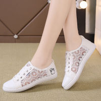 Lace Hollow Summer Mesh Shoes Womens 2023 New White Shoes Womens Breathable Flat Cloth Shoes White Shoes A05