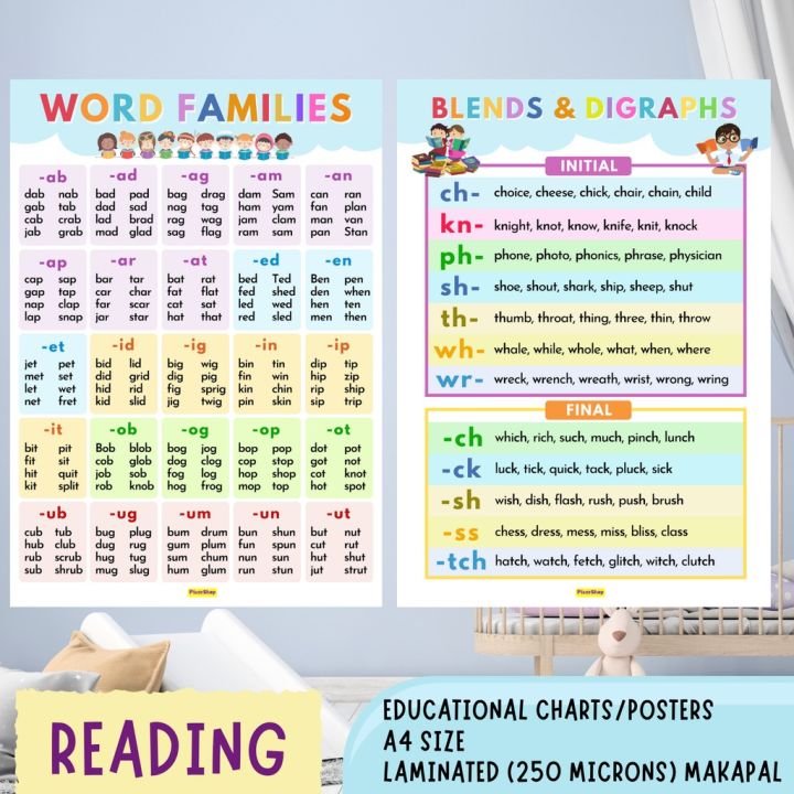 Word Families, Blends and Digraphs Laminated Charts/Posters for READING ...