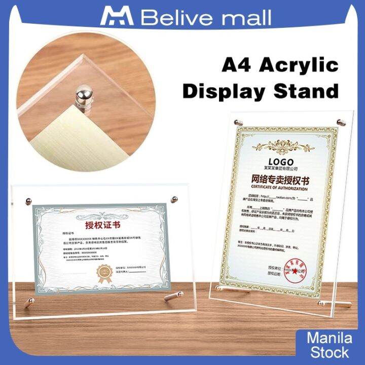 A4 Acrylic Photo Frame Acrylic Display Stand Certificate Document Frame Lazada PH