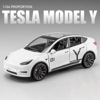 1:24รถของเล่นหุ่นอัลลอย Tesla รุ่น Y โมเดล3รุ่น S รถของเล่นหล่อโลหะเสียงและไฟสำหรับเด็กยานพาหนะ