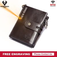 ZZOOI HUMERPAUL Genuine Leather Men Wallet Short Classic Zip Coin Pocket  RFID Multifuction Credit Card Holder Luxury Male Money Bag