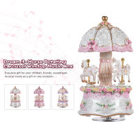 Luxury Dream 3-Horse Rotating Carousel Merry-go-round Windup Music Carousel with Colorful Color Change LED Luminous Light Melody of Castle in the Sky Artware Birthday Valentine Gift