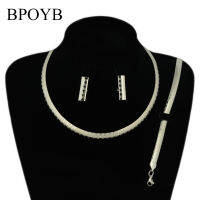 BPOYB Fashion Soild Silver Color Collar Earrings celet Choker Necklace Dubai Nigerian African Jewelry Set 3 pcs On Sale