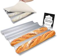 WALFOS ถาดอบขนมปังฝรั่งเศสลายคลื่น4ร่องสำหรับแม่พิมพ์ทำขนมอบ Baguette กระทะทำจากเหล็กกล้าคาร์บอนแบบ2ร่อง