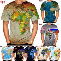 2023 New Summer Fashion World Map 3d Printing T-shirt Mens Round Neck Tee Shirt S-5XL