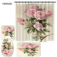 YIMING New floral fragrance printing bathroom set shower curtain bathroom mat toilet cover set shower curtain home decoration