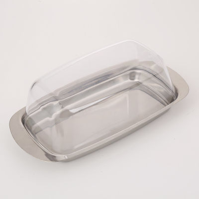 Realand Stainless Steel Butter Dish Box Container Cheese Server Storage Keeper Tray with See-through Acrylic Lid
