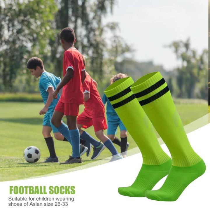 13สีถุงเท้าฟุตบอลของเด็กที่นิยมทนต่อการฉีกขาดกีฬาเด็กถุงเท้าฮ๊อกกี้เบสบอลสูงเหนือเข่า