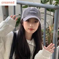 CREAMSD ฮิปฮอปแบบเรียบง่ายแบบปรับได้หมวกเบสบอลมีตัวอักษรหมวกใส่กลับด้านหมวกกะบังสไตล์เกาหลีปักลายตัวอักษรหมวกแก๊ป