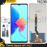 Beyondwolf จอแท้สำหรับ Tecno Spark 8P/KG7ชิ้นส่วนจอสัมผัสแอลซีดีของเครื่องแปลงดิจิทัลอะไหล่ LCD พร้อมกรอบกลางสำหรับ Tecno Spark 8P KG7