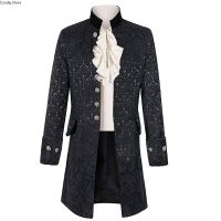 Steampunk Jacket Coat Victorian Ghost Gothic Halloween Vampire Costume Men Blazer Suits Stand Collar Trench For Vest+Shirt