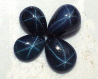 พลอยแท้ บลูสตาร์แซฟไฟร์ น้ำเงินบางกะจะ ดีฟิวชั่น มีขาหกขา 5.25 กะรัต 4 เม็ด Natural Blue Star 6 Rays Sapphire