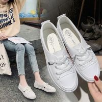 COD SDFGERTERTEEE Womens Sports Shoes Korean Style Pure Color Lace-up Canvas White Shoes