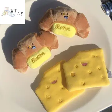 Cute Pet Squeaky Croissant Bread Shaped Plush Hidden Food