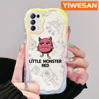 YIWESAN เคสสำหรับ OPPO Reno 5 5G Reno 5K 5G เคส X3 Lite เคสลายการ์ตูน Little Monster สีแดงน่ารักลายคลื่นเนื้อครีมกันกระแทกแบบใสนิ่มเคสมือถือโปร่งใสลายกล้องถ่ายรูปสร้างสรรค์เรียบง่ายฝาครอบป้องกันอ่อนโยน