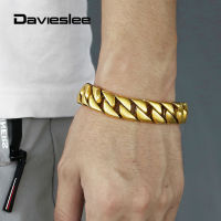 Davieslee 16mm Mens Bracelet 316L Stainless Steel Heavy Curb Cuban Chain Link Gold ColorMale Jewelry Wristband 7-11 inch HB511