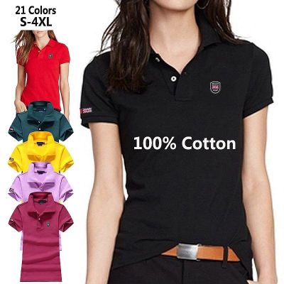 ❅▬ Cotton S-4XL Womens Polos Shirts Ladies Short Sleeve Lapel Tees Fashion Female