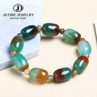 JD หินธรรมชาติที่มีสีสันสีเขียวนกยูง Agates สร้อยข้อมือผู้หญิงที่สง่างามกลองบาร์เรลรูปร่างหยกลูกปัดกำไลเครื่องประดับของขวัญพรรค