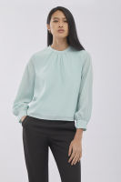 ESPADA เสื้อเบลาส์แขนยาวคอจีน ผู้หญิง สีเขียว | Stand Collar Blouse | 1006