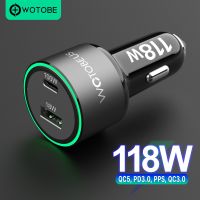 2-Port USB C Car Charger 118W  QC5 PD 100W PPS 45W 30W QC3.0 18W for Lenovo Dell Type-C laptop MacBook iphone 13/12 Samsung S21 Car Chargers