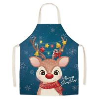 Cute Cartoon Christmas Snowman Santa Claus Pattern Oilproof Linen  Sleeveless Apron Home Cleaning Kitchen Cooking Tablier Mandil