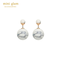 Miniglam White Marble Double Ball Earrings ต่างหูทรงกลมลายหินอ่อนสีขาว