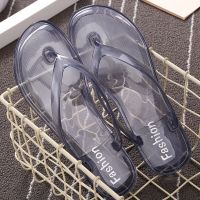 COD DSFGRTUTYIII Crystal jelly transparent sandals and slippers female summer students Korean fashion trend outer wear flip flops flat bottom