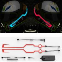 Bande de lumière froide LED pour casque de moto autocollant EL étanche 4 lumières clignotantes d 39;iode kit de casque d 39;équitation de nuit 1PC